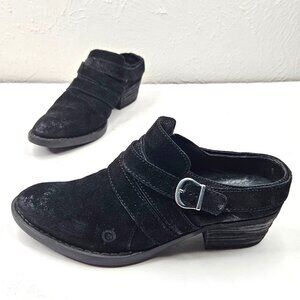 Born Mule Shoes 8.5 Black Leather Slip On Low Heel Western Buckle Comfort Shoes